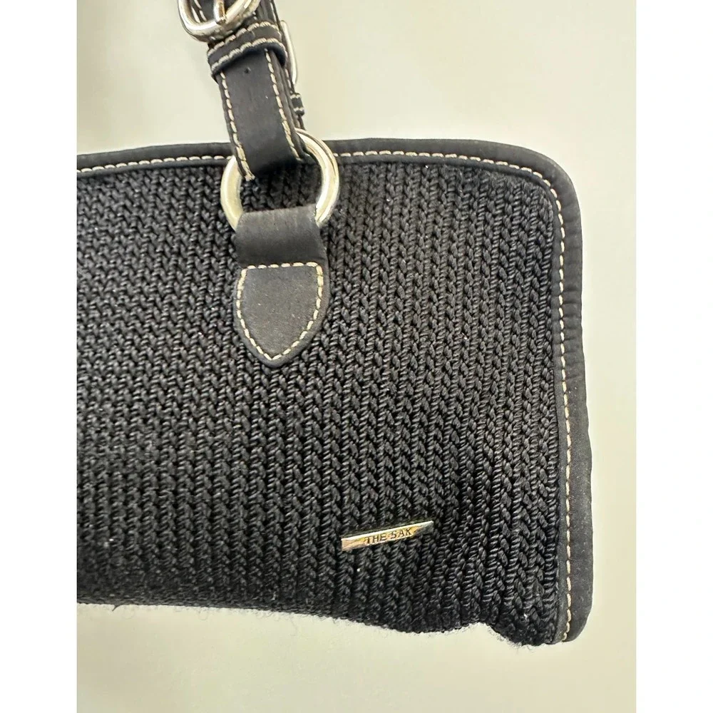 The Sak Black Crochet Shoulder Bag Silver Tone Hardware Woven Handbag Y2K Boho